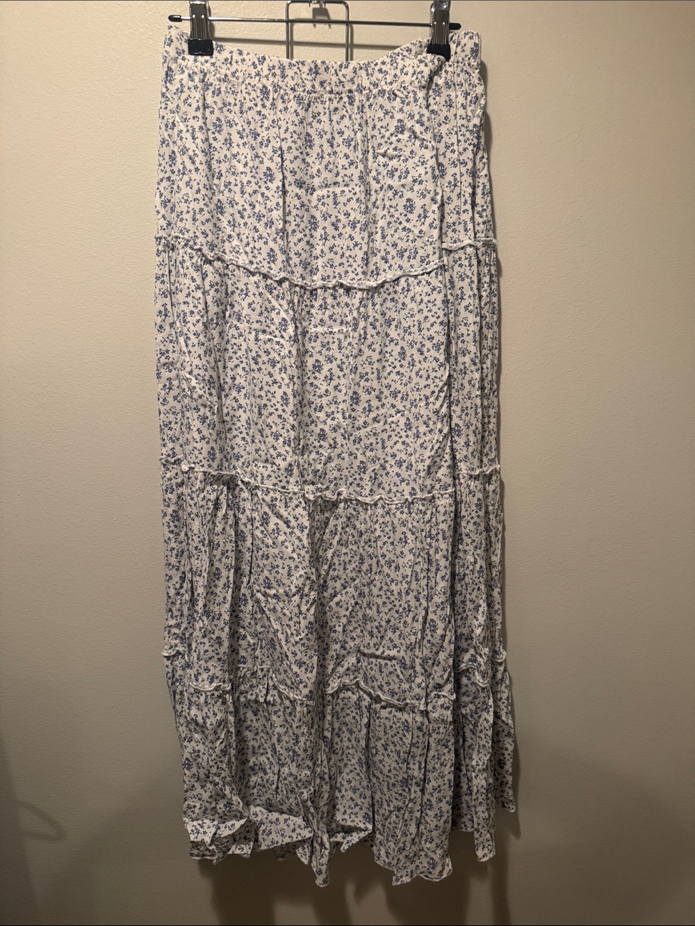 Brandy Melville White Maxi Skirt with Blue Floral Print